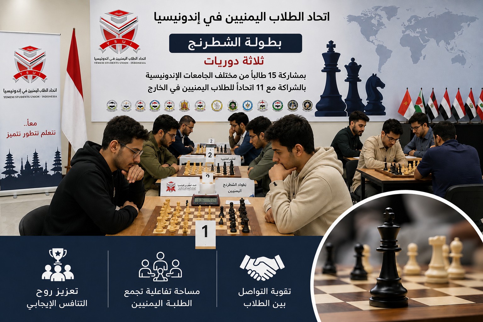 * Yemeni Students Union in Indonesia Organizes Three Chess Tournaments for Students